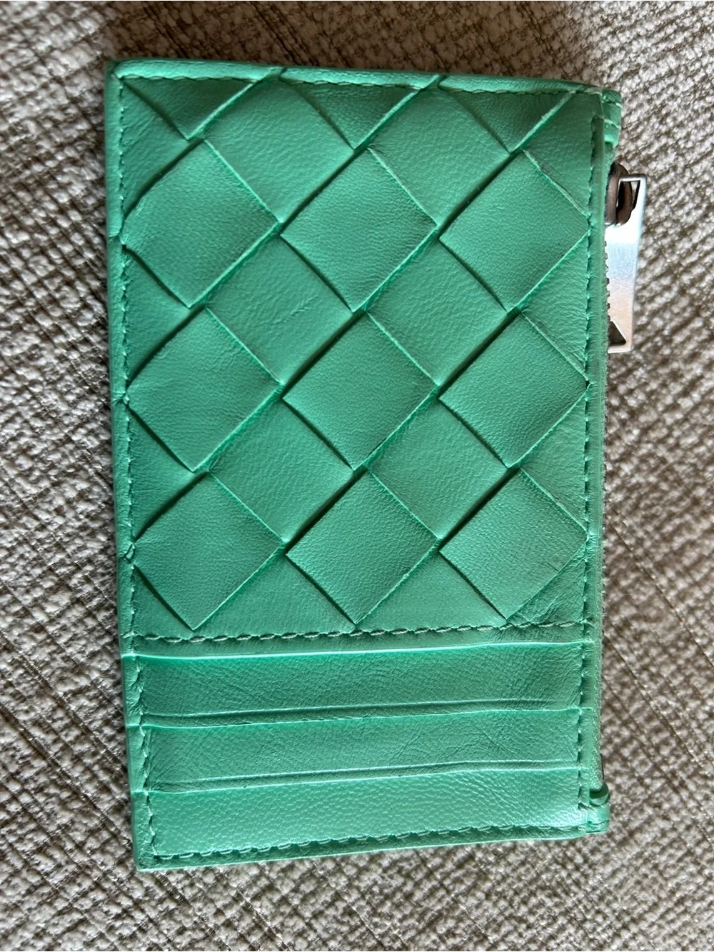 Bottega Veneta Mint Green Intrecciato Leather Card Case with Zip